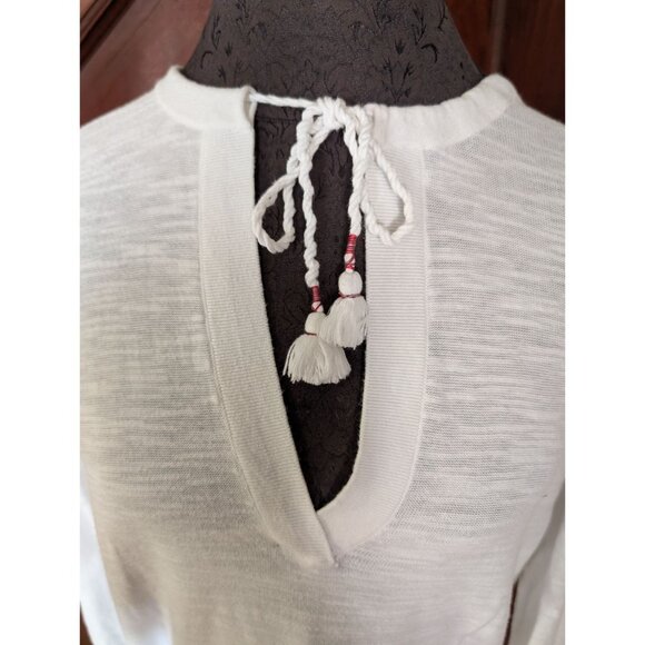 Ann Taylor Loft White Long Sleeve Top With Tassel Tie Detail Womens L Boho - Picture 2 of 10